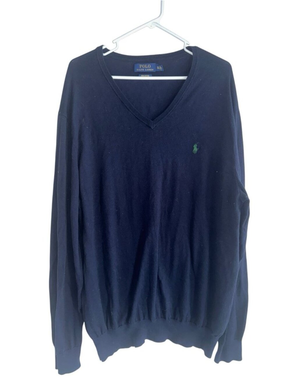 Polo Ralph Lauren V-Neck Knit Sweater Mens XXL Navy Blue Pima Cotton Pullover